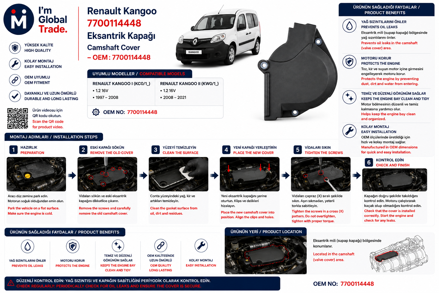 Renault Kangoo Eksantrik Kapağı 7700114448 - Thumbnail 2