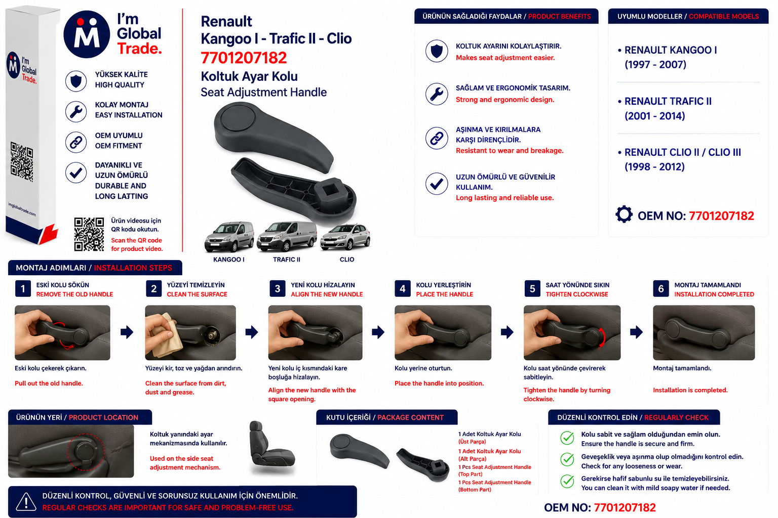 Renault Clio Hatchback Koltuk Ayar Kolu 7701470827 - Thumbnail 2