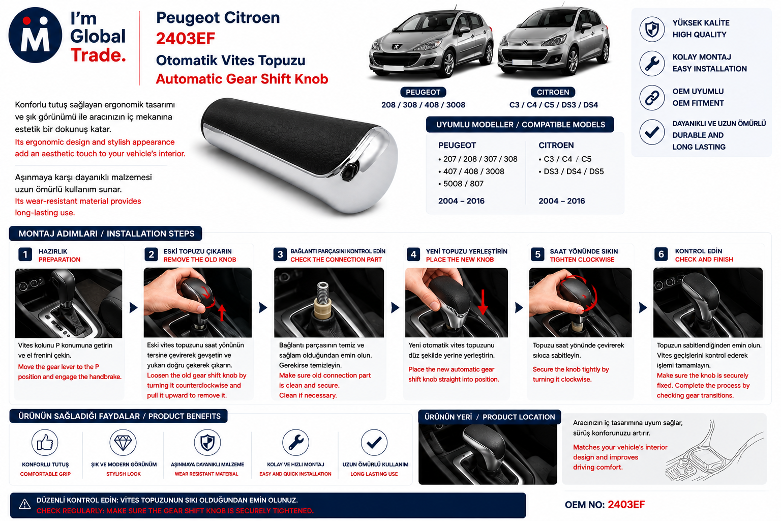 Peugeot  Citroën Otomatik Vites Topuzu 2403EF - Thumbnail 2