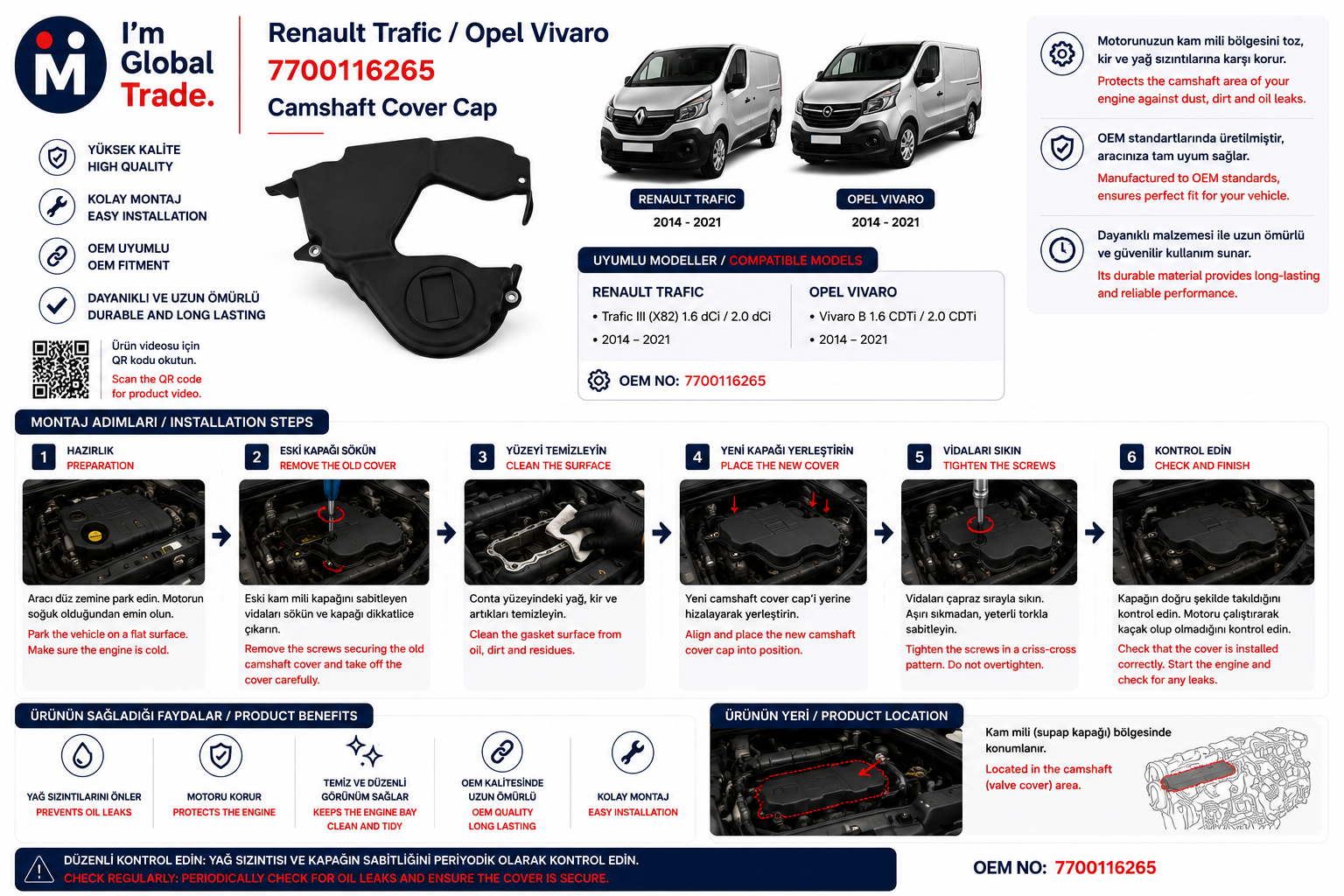 Renault Trafic  Opel Vivaro Eksantrik Kapağı 7700116265 - Thumbnail 2