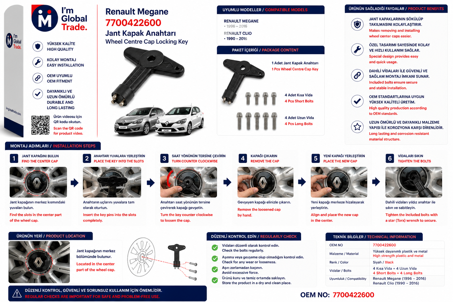 Renault Megane Jant Kapak Anahtarı 7700422600 - Thumbnail 2