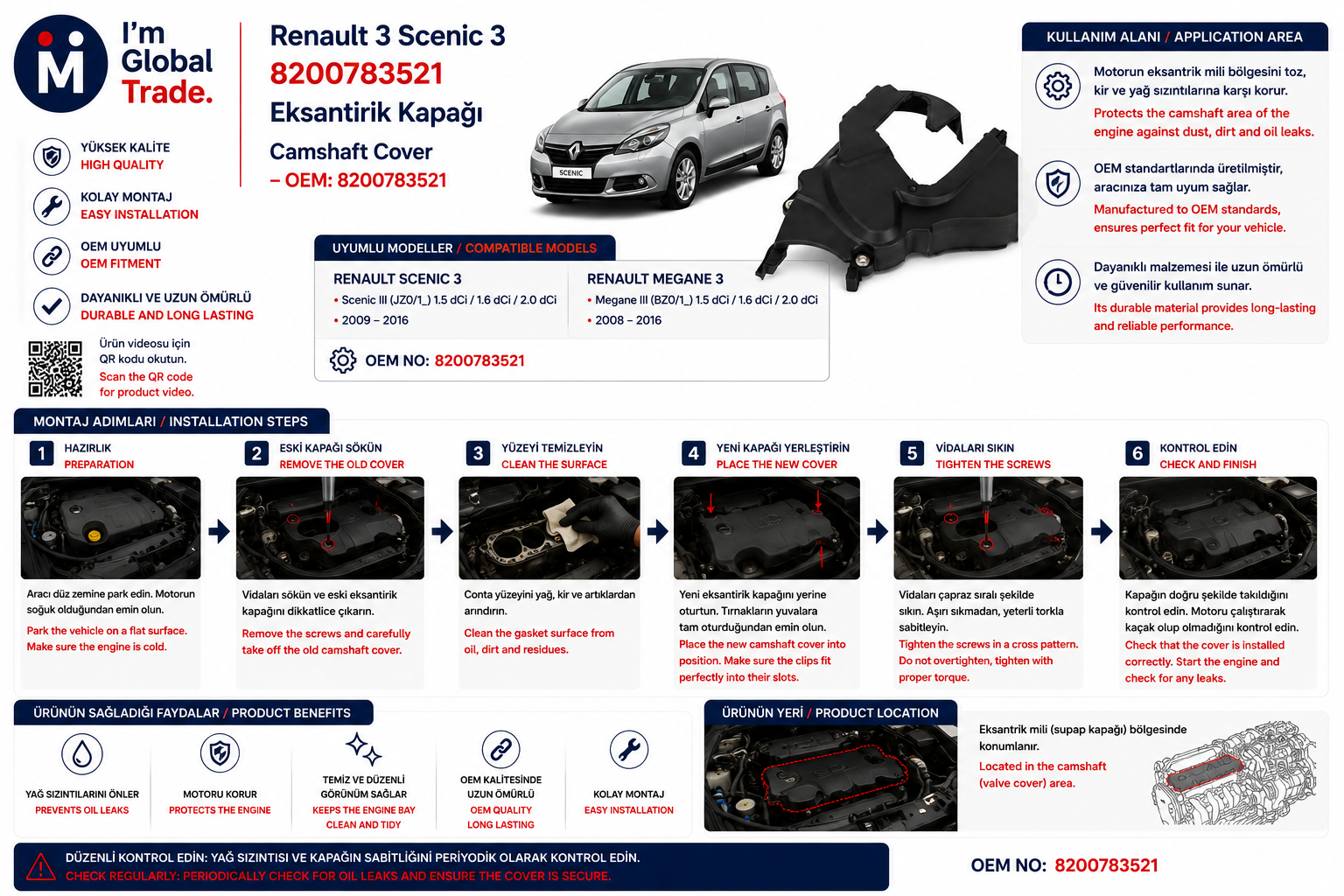 Renault Scenic III Eksantrik Kapağı 8200783521 - Thumbnail 2